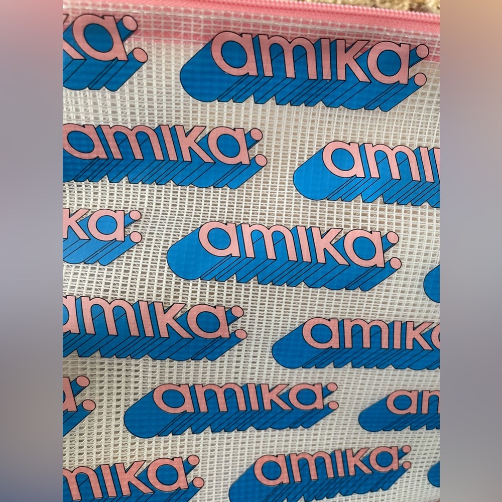 Brand New Amika Logo PVC Envelope Pouch with Pink Zipper